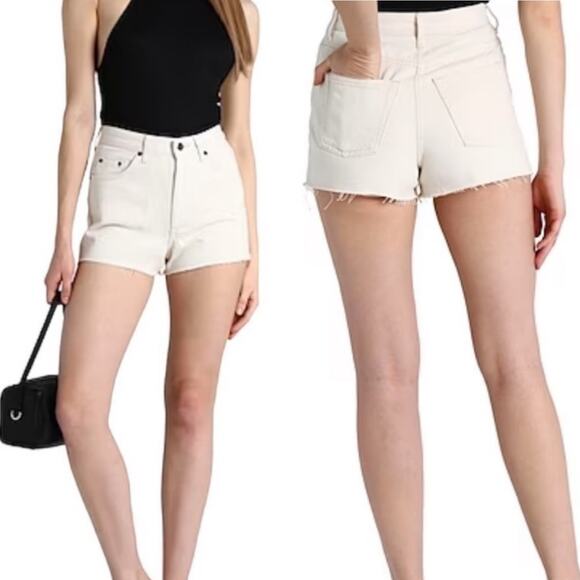 Topshop A-Line Denim Cutoff Mom High-Waist Denim Shorts Ecru size 6 - Picture 10 of 10